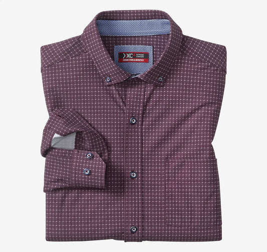 XC+™ Motion Long-Sleeve Sport Knit Shirt - Burgundy Twill Grid
