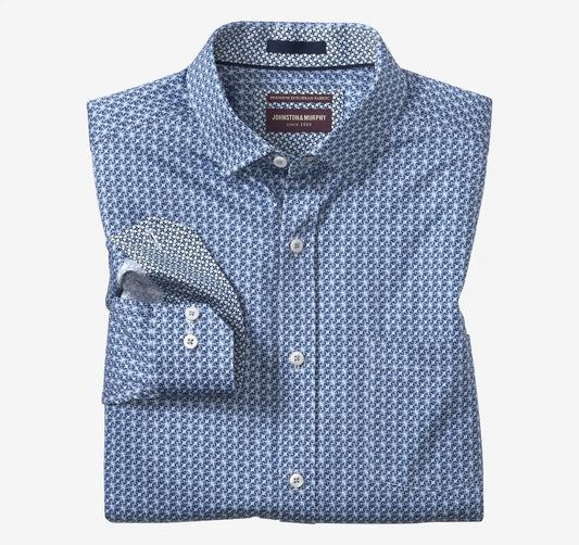 Printed Cotton Shirt - Blue/Navy Diamond Swirl
