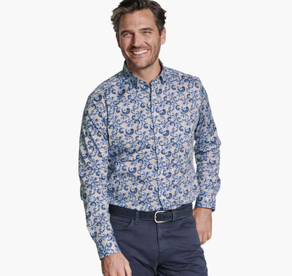 Logan Printed Long-Sleeve Shirt - Tan Checkered Paisley