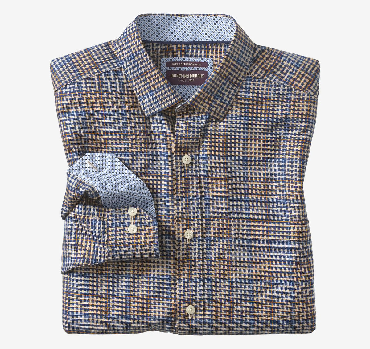Ovation Non-Iron Dress Shirt - Tan Multi Glen Plaid
