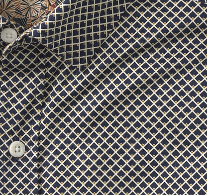 Printed Cotton Shirt - Black Diamond Grid