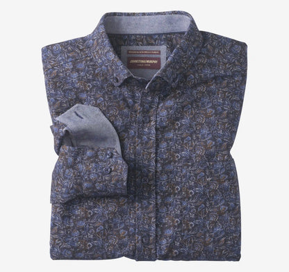 Lane Printed Shirt - Navy/Brown Frond