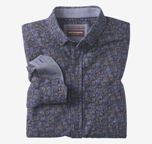 Lane Printed Shirt - Navy/Brown Frond