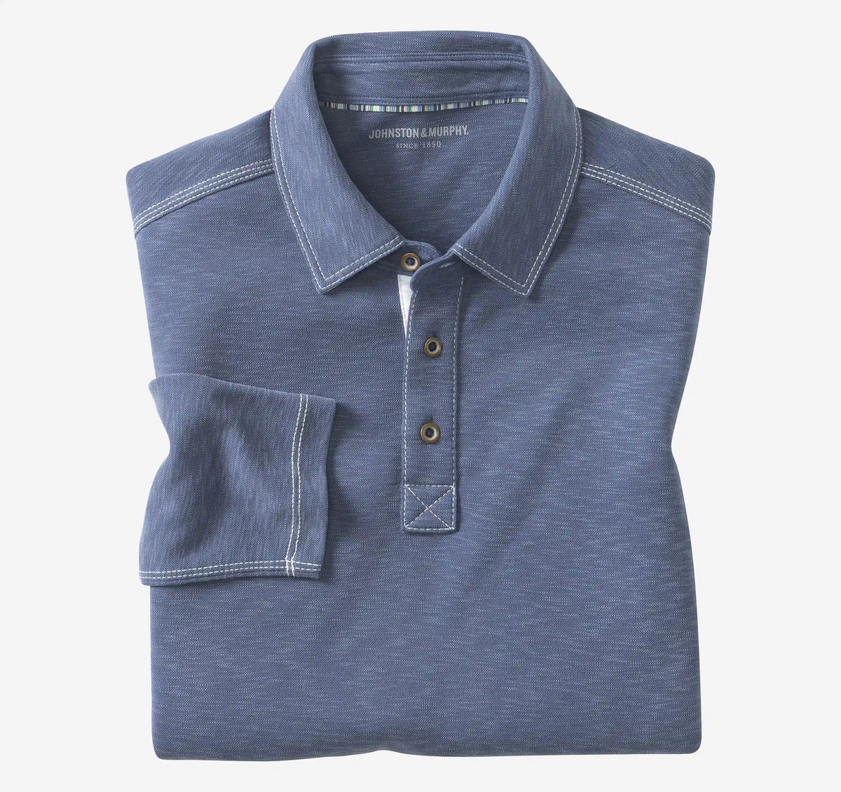 Vintage Slub Long-Sleeve Polo - Blue