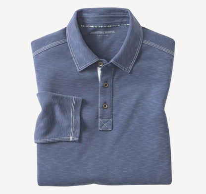 Vintage Slub Long-Sleeve Polo - Blue