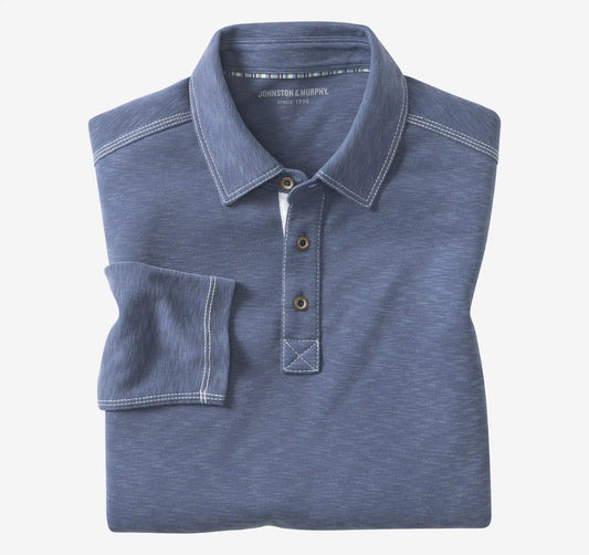 Vintage Slub Long-Sleeve Polo - Blue