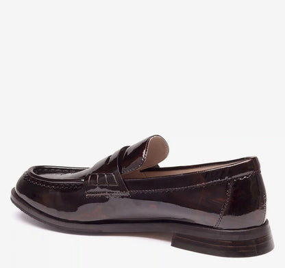 Gillian Penny Loafer - Dark Brown Brushed Italian Patent Leather