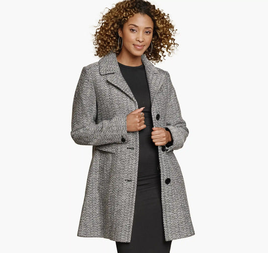 Tweed Coat - White/Black
