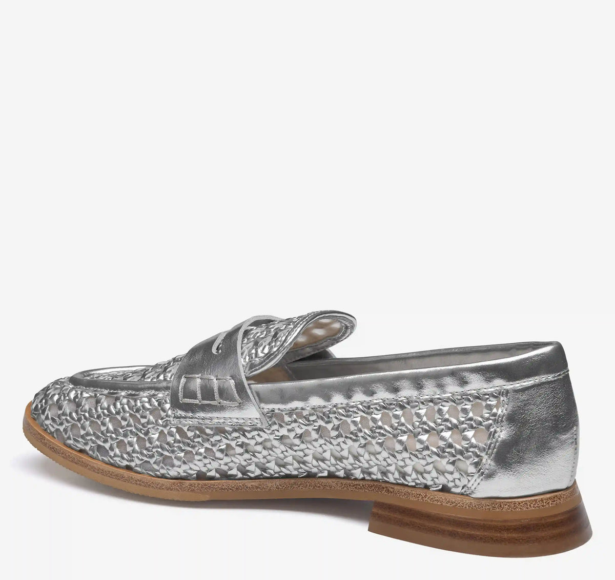 Gillian Woven Penny Loafer - Silver Metallic Faux Leather