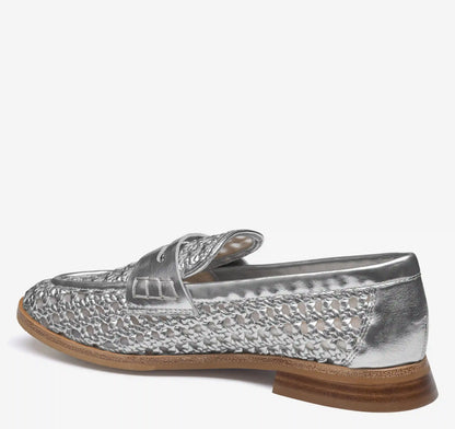 Gillian Woven Penny Loafer - Silver Metallic Faux Leather