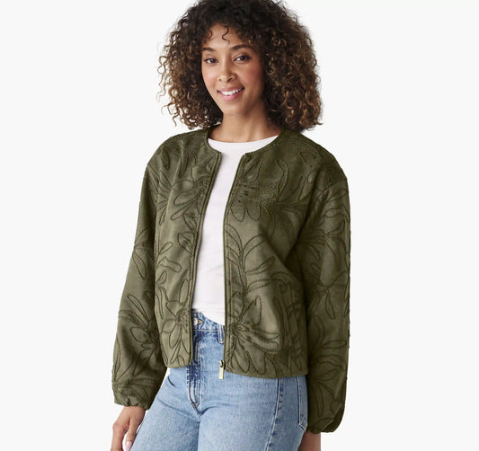 Faux-Suede Embroidered Jacket - Fern