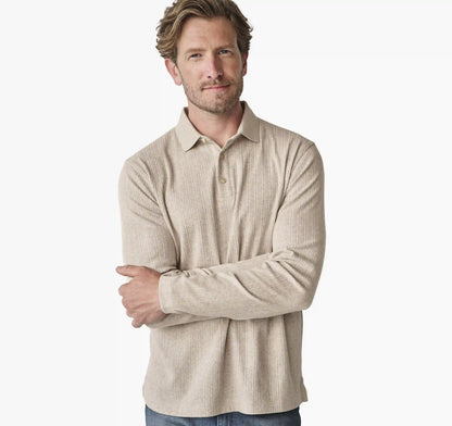 Quincy Ribbed Long-Sleeve Polo - Oatmeal
