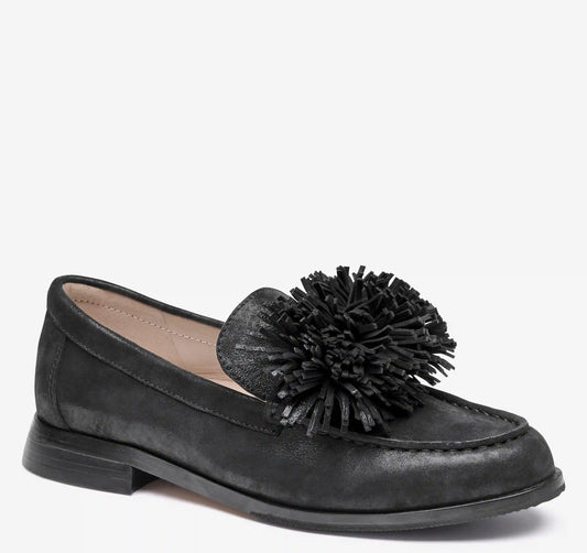Gillian Pom-Pom Loafer - Black Metallic Kid Suede