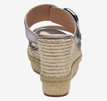 Addison Buckle-Strap Wedge - Light Bronze Metallic Italian Sheepskin