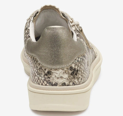 Ashley Side-Zip Lace-Up - Pewter Metallic Snake-Embossed Leather