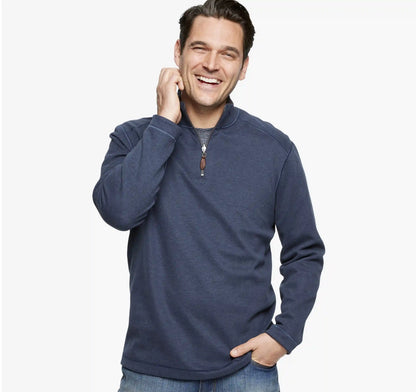 Reversible Solid Quarter-Zip - Navy/Brown