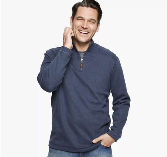 Reversible Solid Quarter-Zip - Navy/Brown