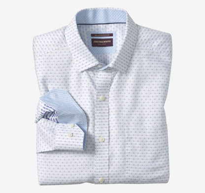 Ovation Non-Iron Dress Shirt - White/Navy Tonal Diamond