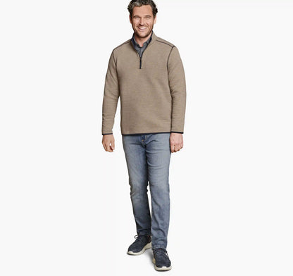 Reversible Channel-Quilted Quarter-Zip - Brown Heather/Navy