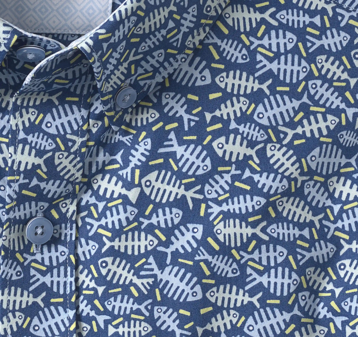 Printed Cotton Short-Sleeve Shirt - Navy Fishbone