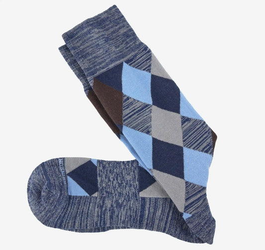 First in Comfort Socks - Blue Multi Argyle