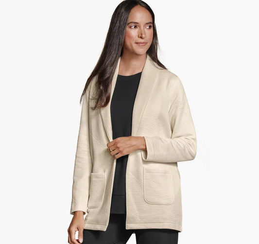 Diagonal Quilted Shawl-Collar - Cream