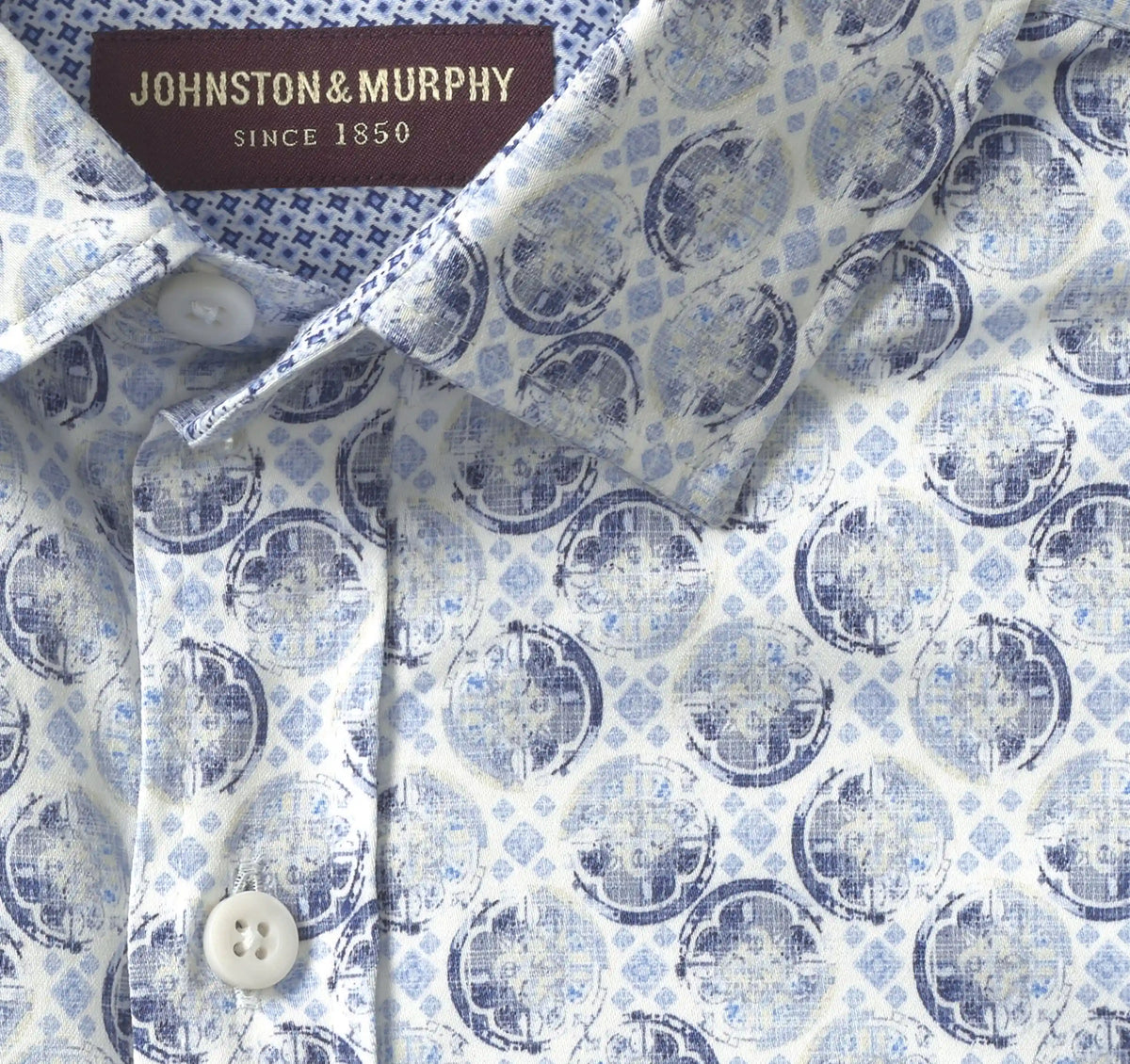 Logan Printed Long-Sleeve Shirt - Gray/Blue Medallion Disc