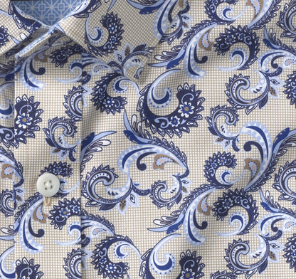 Logan Printed Long-Sleeve Shirt - Tan Checkered Paisley