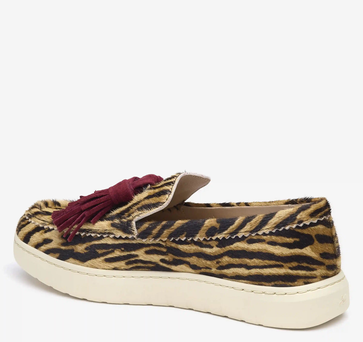 Camryn Tassel Loafer - Beige/Brown Zebra-Print Haircalf/Merlot Kid Suede