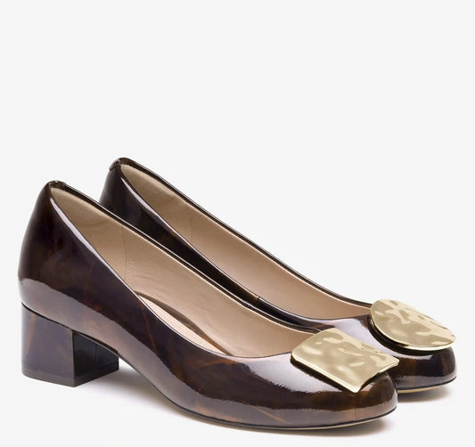 Sienna Ornamental Pump - Dark Brown Brushed Italian Patent Leather