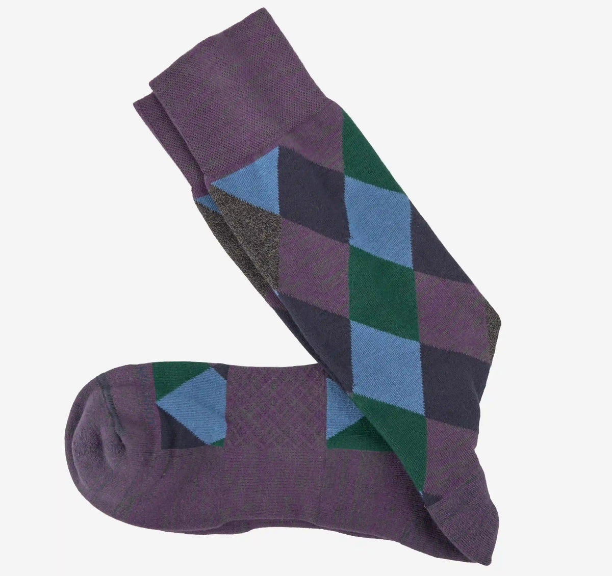 First in Comfort Socks - Plum Multi Argyle