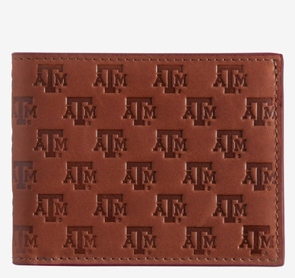 Collegiate Embossed Billfold Wallet - Texas A&M - Tan Full Grain