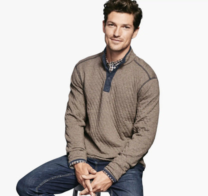 Reversible Quarter-Snap - Light Brown/Navy Heather