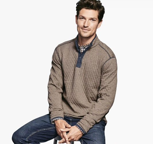 Reversible Quarter-Snap - Light Brown/Navy Heather