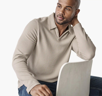 Sedona Long-Sleeve V-Neck Polo - Stone