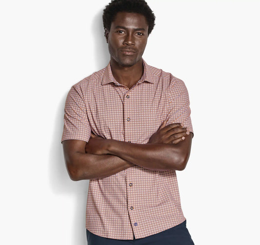 XC+™ Motion Short-Sleeve Print Knit Shirt - Orange Quad Grid