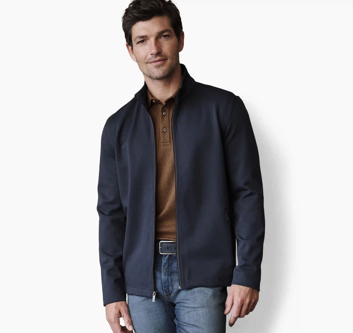 Textured Solid Full Zip - Navy