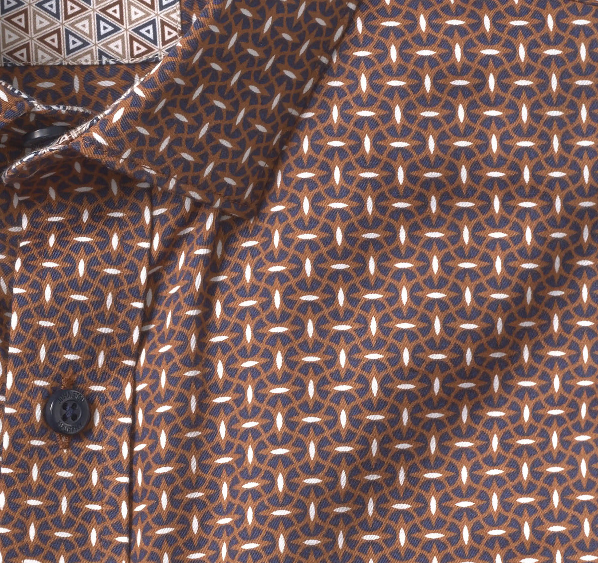 Printed Cotton Shirt - Rust/Navy Linked Ovals