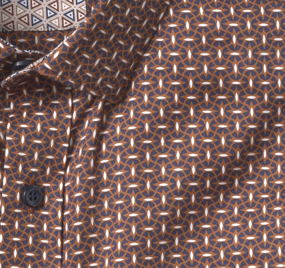 Printed Cotton Shirt - Rust/Navy Linked Ovals