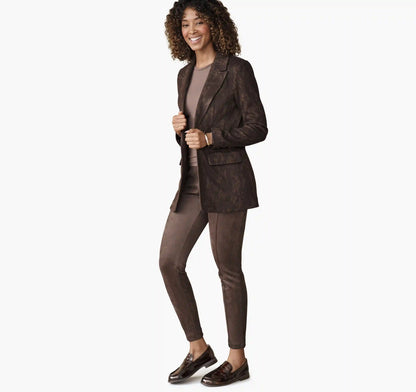 Open-Front Knit Blazer - Brown Floral Jacquard