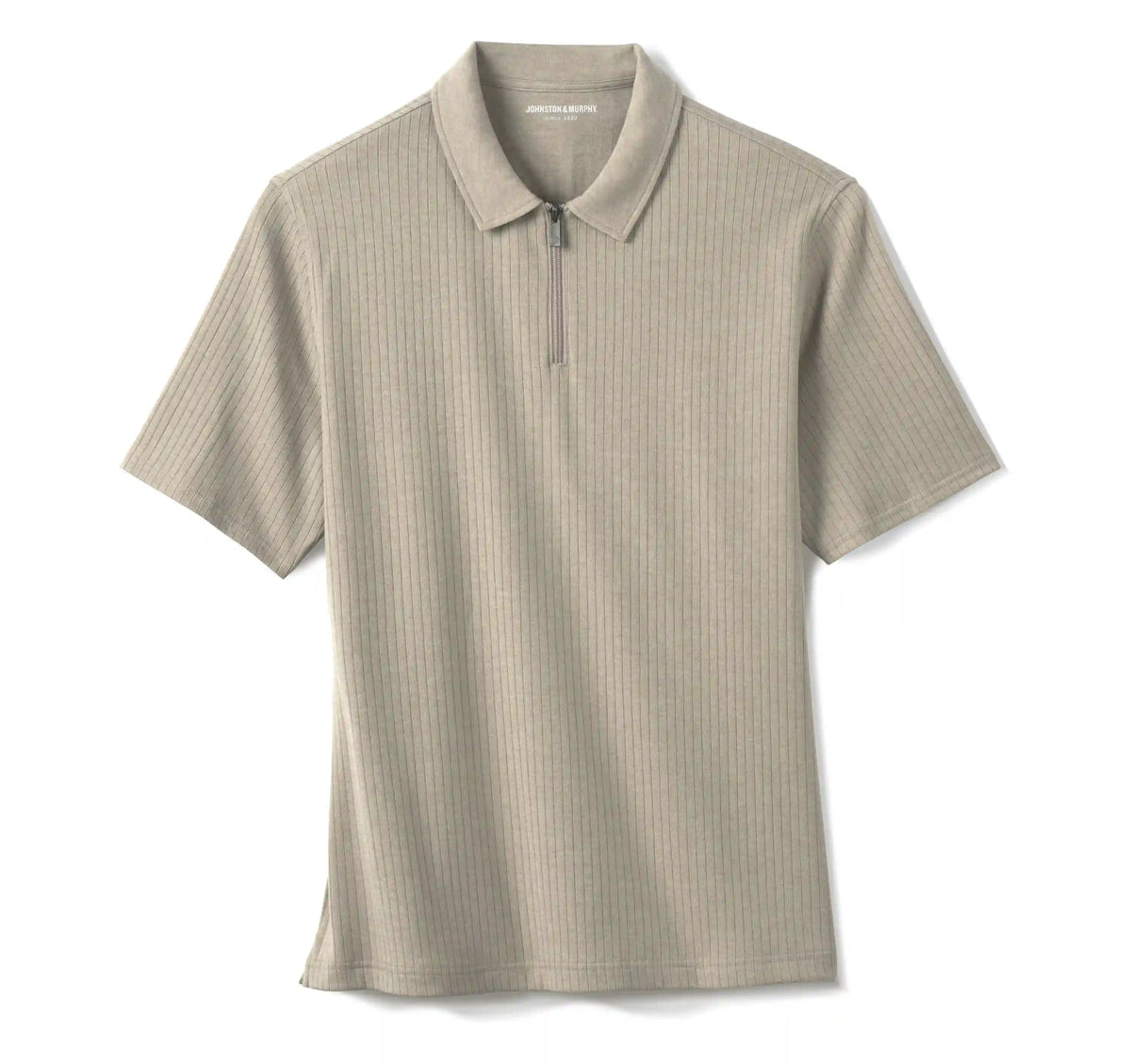 Finn Ribbed Zip Polo - Stone