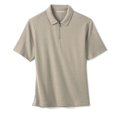Finn Ribbed Zip Polo - Stone