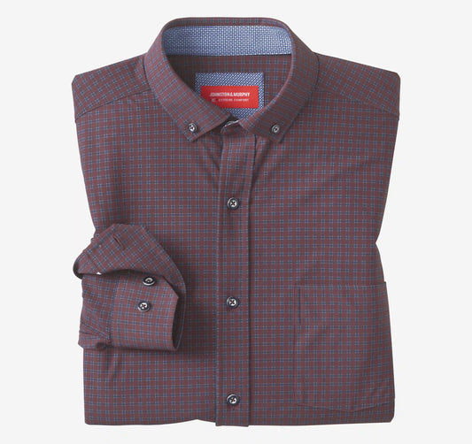 XC+™ Motion Long-Sleeve Sport Knit Shirt - Burgundy Two-Tone Windowpane