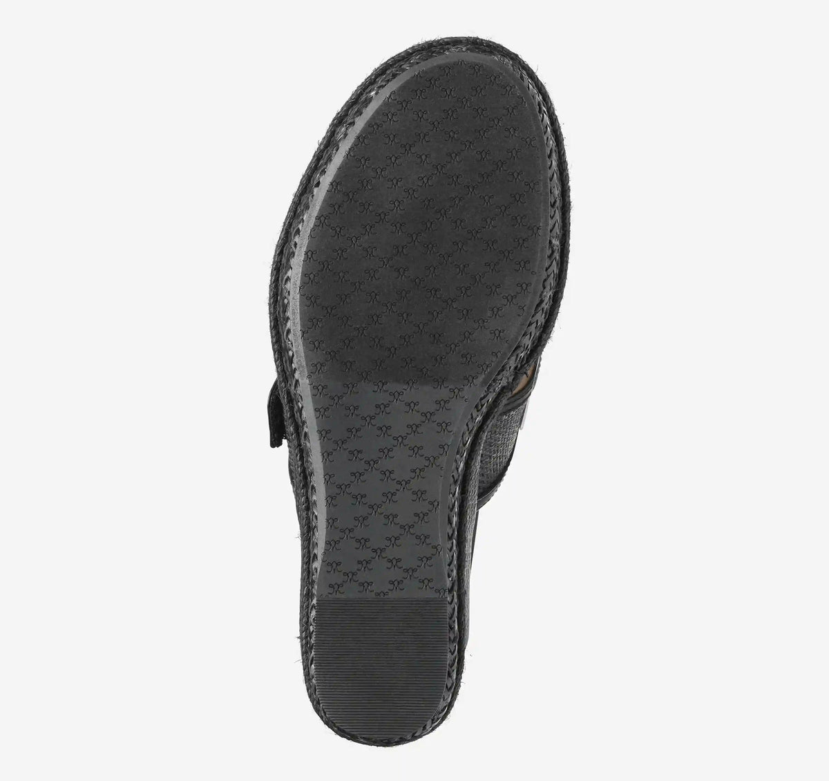 Addison Buckle-Strap Wedge - Black Raffia/Nappa Leather