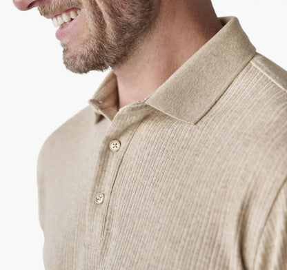 Quincy Ribbed Long-Sleeve Polo - Oatmeal