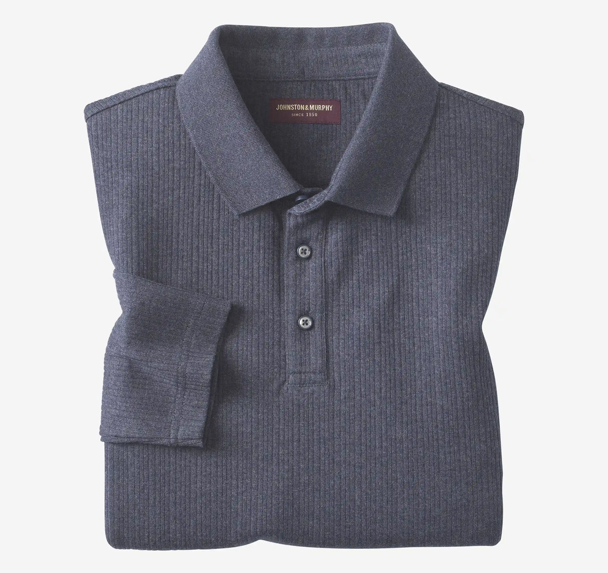 Quincy Ribbed Long-Sleeve Polo - Navy