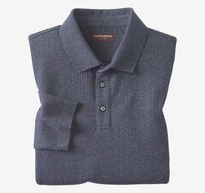 Quincy Ribbed Long-Sleeve Polo - Navy