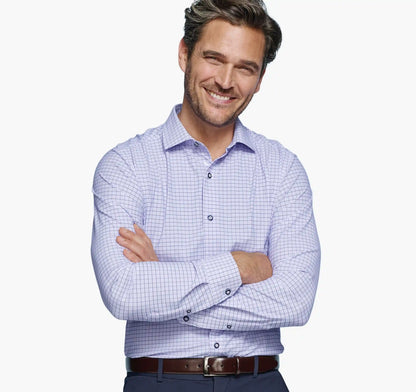 XC+™ Motion Long-Sleeve Dress Knit Shirt - Purple/Navy Dotted Windowpane