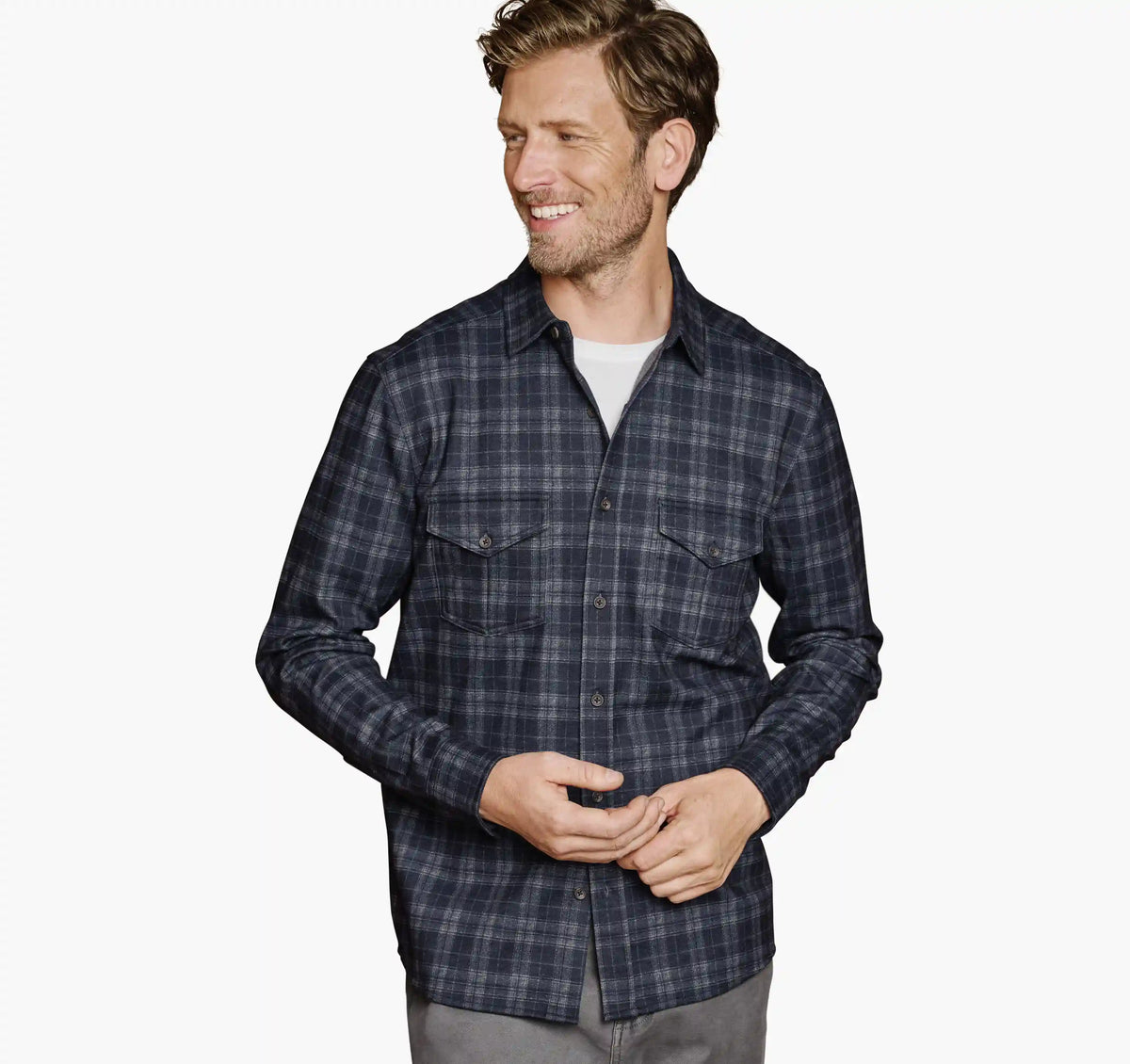 Eason Knit Shirt - Navy Plaid