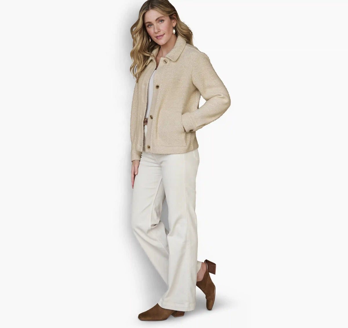 Eyelash Button-Front Jacket - Ivory